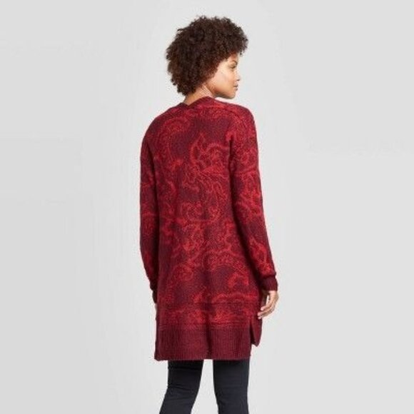 Women's Jacquard Long Sleeve Open Cardigan - Knox Rose Red, Red/Pink - Picture 2 of 5